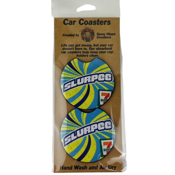 Car Coasters Slurpee Frozen Drink Beverage 7 Eleven Set of 2 Neoprene Absorbent - Picture 1 of 9